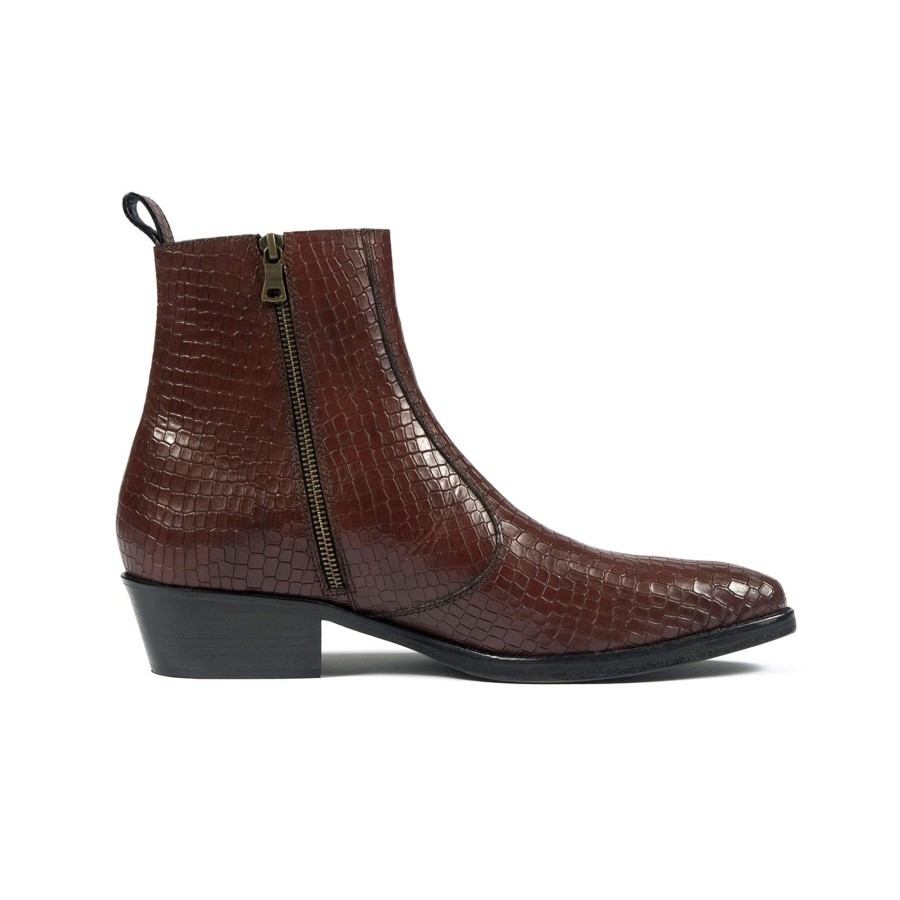 Men Straight To Hell Apparel Boots | Richards - Burgundy Snakeskin Leather Zip Boot (Size 8.5, 10.5, 11, 12, 13, 14)