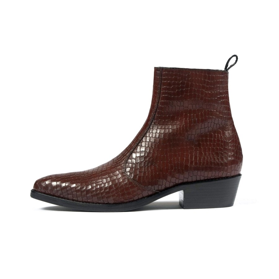 Men Straight To Hell Apparel Boots | Richards - Burgundy Snakeskin Leather Zip Boot (Size 8.5, 10.5, 11, 12, 13, 14)