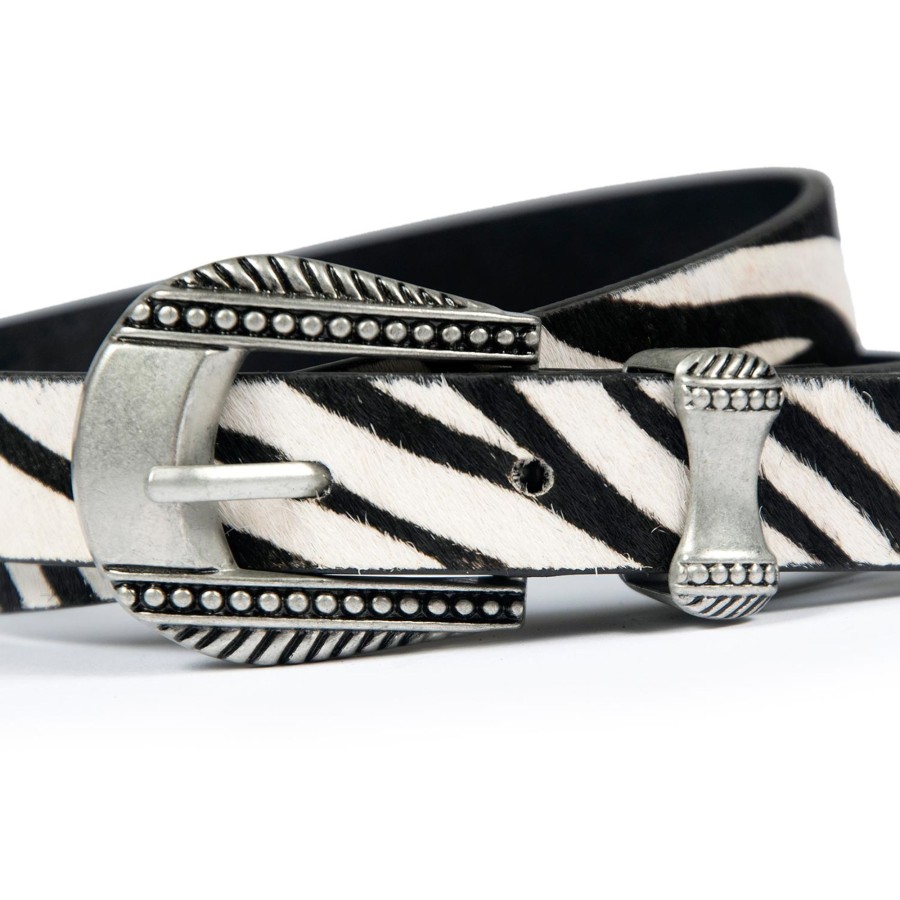 Men Straight To Hell Apparel Belts | Calvera - Zebra Print Leather Belt (Size 28, 30, 32, 34, 36, 40, 42)