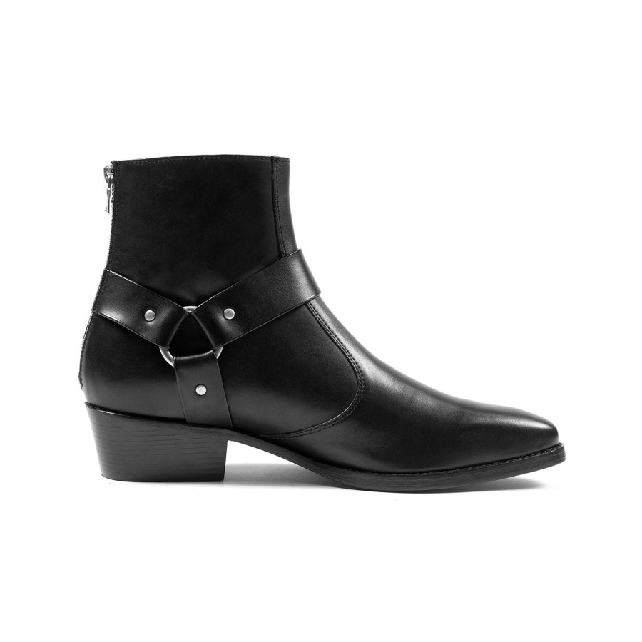 Men Straight To Hell Apparel Boots | Libertine - Black And Nickel Leather Harness Boots