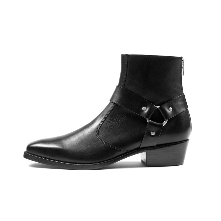 Men Straight To Hell Apparel Boots | Libertine - Black And Nickel Leather Harness Boots