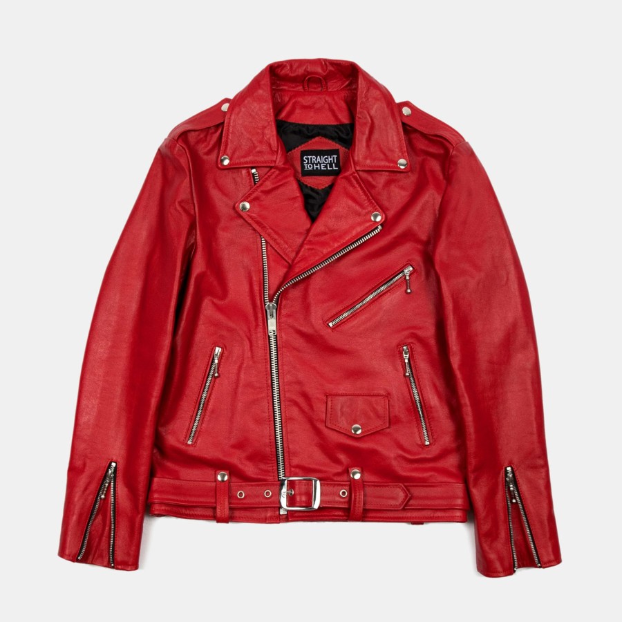 Men Straight To Hell Apparel Leather Jackets | Commando - Blood Red Leather Jacket