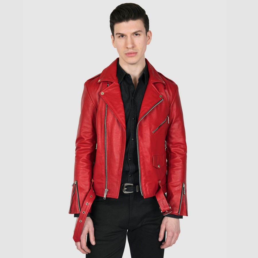 Men Straight To Hell Apparel Leather Jackets | Commando - Blood Red Leather Jacket