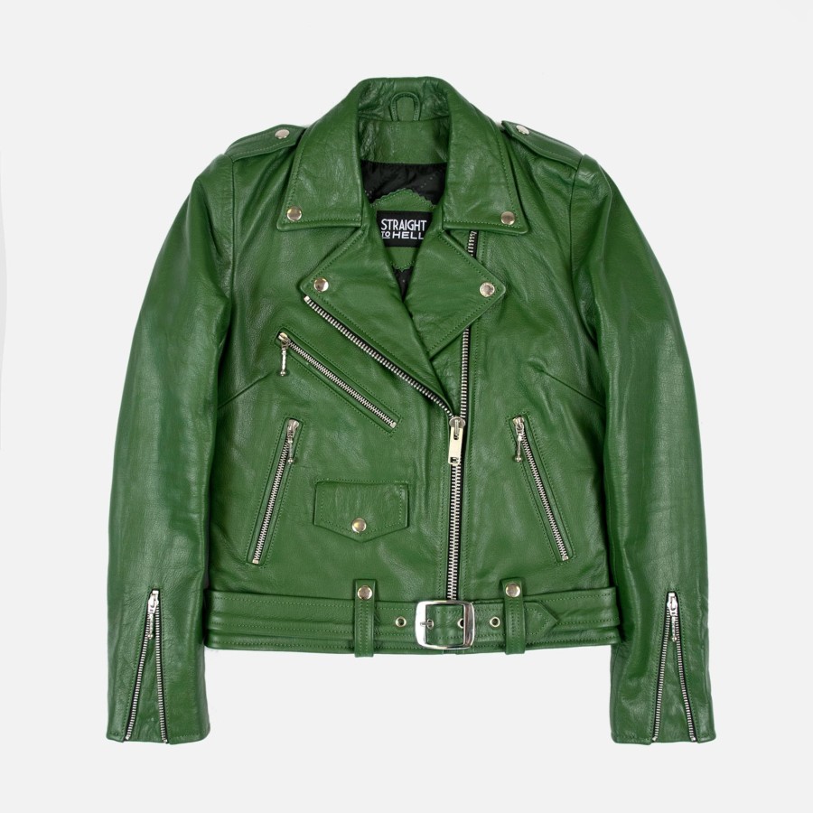 Women Straight To Hell Apparel Leather Jackets | Commando - Cactus Green Leather Jacket