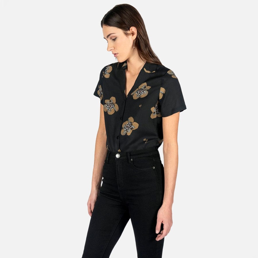 Women Straight To Hell Apparel Shirts & Tops | Heart Full Of Soul - Black And Yellow Floral Print Shirt