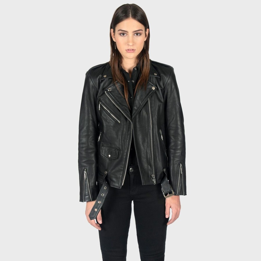 Women Straight To Hell Apparel Leather Jackets | Commando Oversized - Black And Nickel Leather Jacket