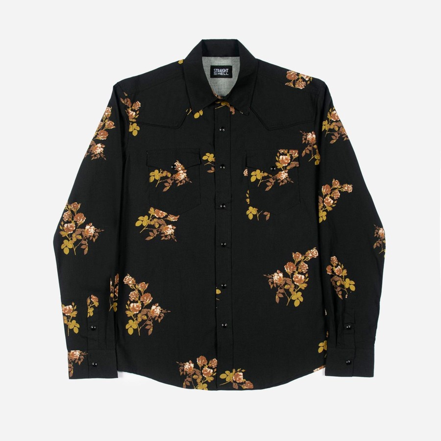 Men Straight To Hell Apparel Shirts | Brown Eyes - Floral Print Western Shirt