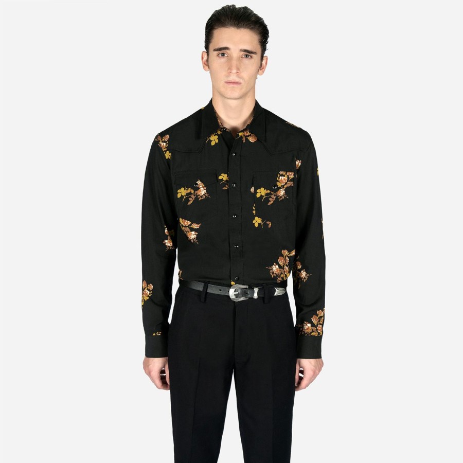 Men Straight To Hell Apparel Shirts | Brown Eyes - Floral Print Western Shirt