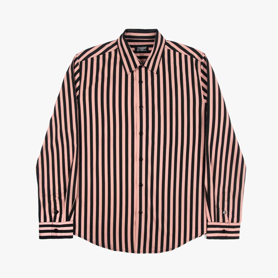 Men Straight To Hell Apparel Shirts | Dragging The Line - Pink And Black Striped Shirt