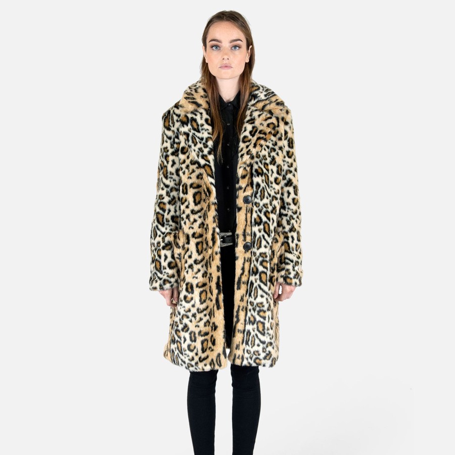 Women Straight To Hell Apparel Coats & Jackets | Stevie - Leopard Faux Fur Coat