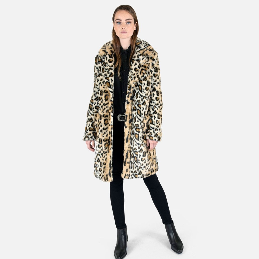 Women Straight To Hell Apparel Coats & Jackets | Stevie - Leopard Faux Fur Coat