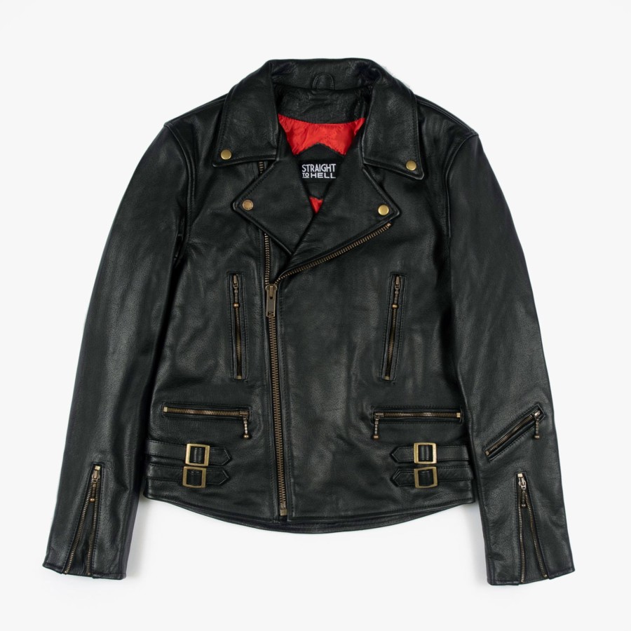 Men Straight To Hell Apparel Leather Jackets | Defector - Black And Brass Leather Jacket