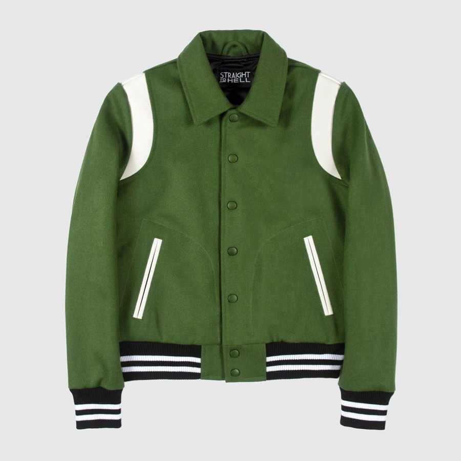 Women Straight To Hell Apparel Coats & Jackets | Jet - Green Varsity Jacket (Size Xs, S, M, L, Xl, 2Xl, 3Xl, 4Xl)