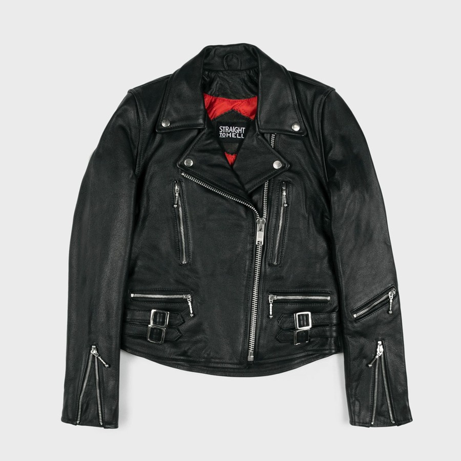 Women Straight To Hell Apparel Leather Jackets | Defector - Black And Nickel Leather Jacket