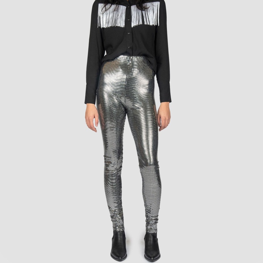 Women Straight To Hell Apparel Leggings | Fever - Disco Silver Leggings (Size 25, 26, 27, 28, 29, 31, 33)