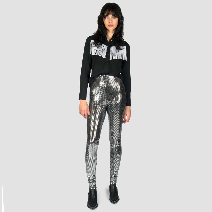 Women Straight To Hell Apparel Leggings | Fever - Disco Silver Leggings (Size 25, 26, 27, 28, 29, 31, 33)