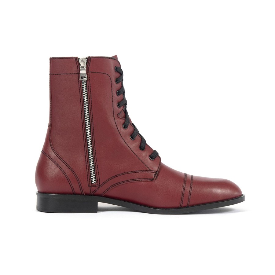 Men Straight To Hell Apparel Boots | Division - Burgundy Leather Combat Boots