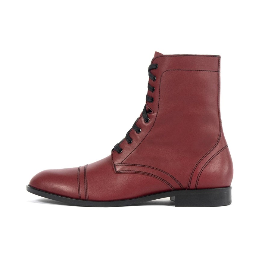 Men Straight To Hell Apparel Boots | Division - Burgundy Leather Combat Boots