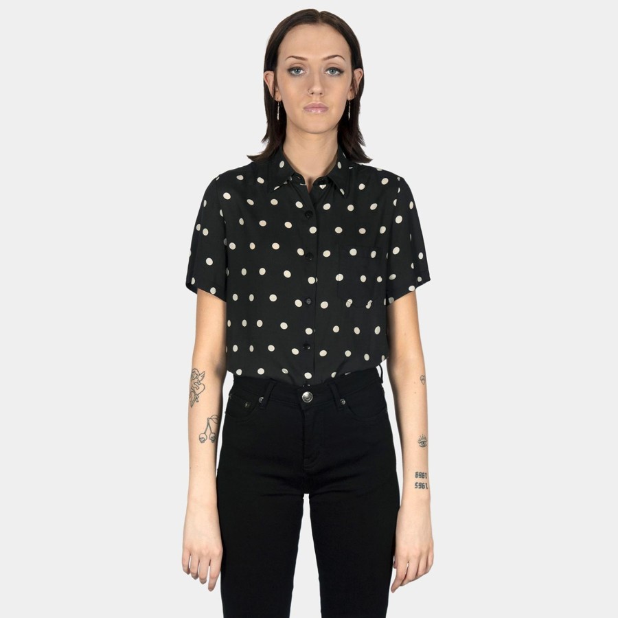 Women Straight To Hell Apparel Shirts & Tops | Stepping Stone - Black And White Polka Dot Shirt (Size Xs, S, M, L, Xl, 2Xl, 3Xl, 4Xl)