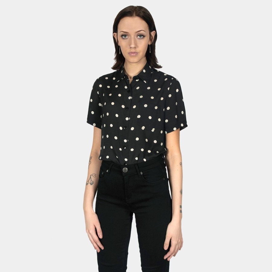 Women Straight To Hell Apparel Shirts & Tops | Stepping Stone - Black And White Polka Dot Shirt (Size Xs, S, M, L, Xl, 2Xl, 3Xl, 4Xl)