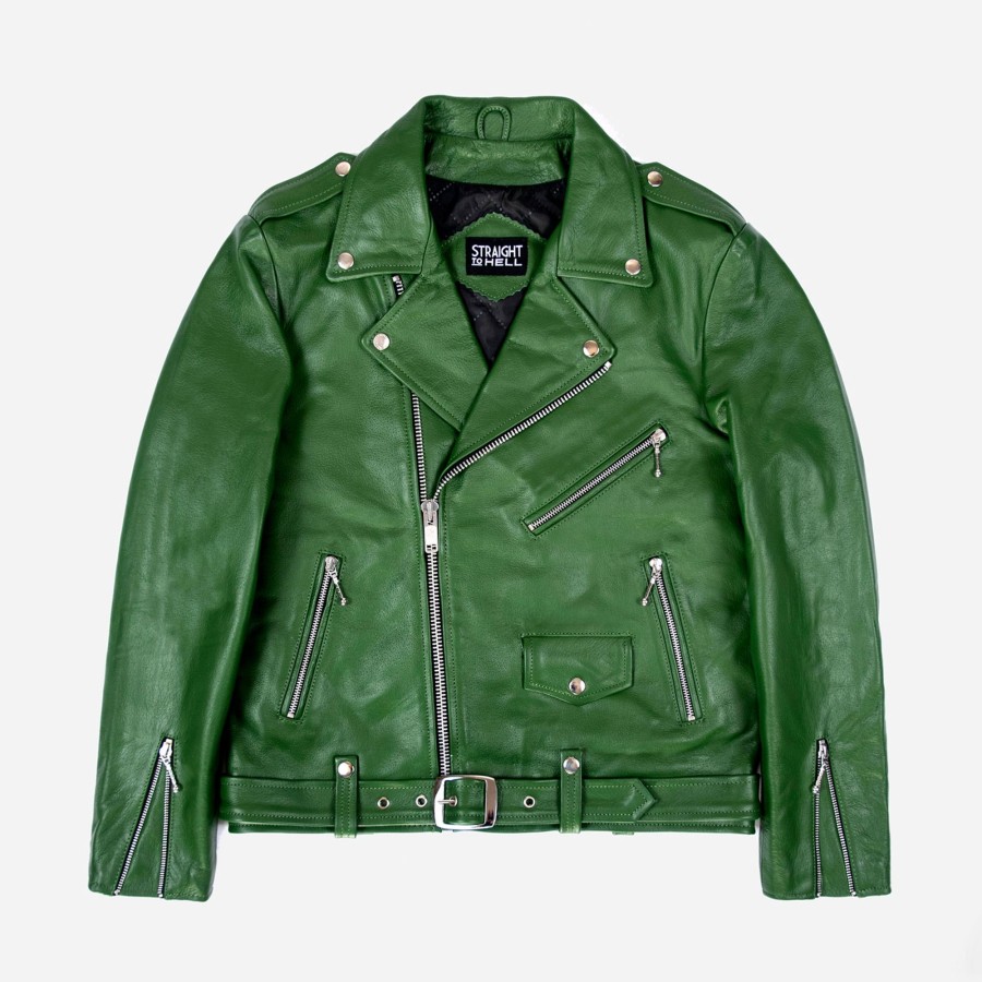 Men Straight To Hell Apparel Leather Jackets | Commando - Cactus Green Leather Jacket