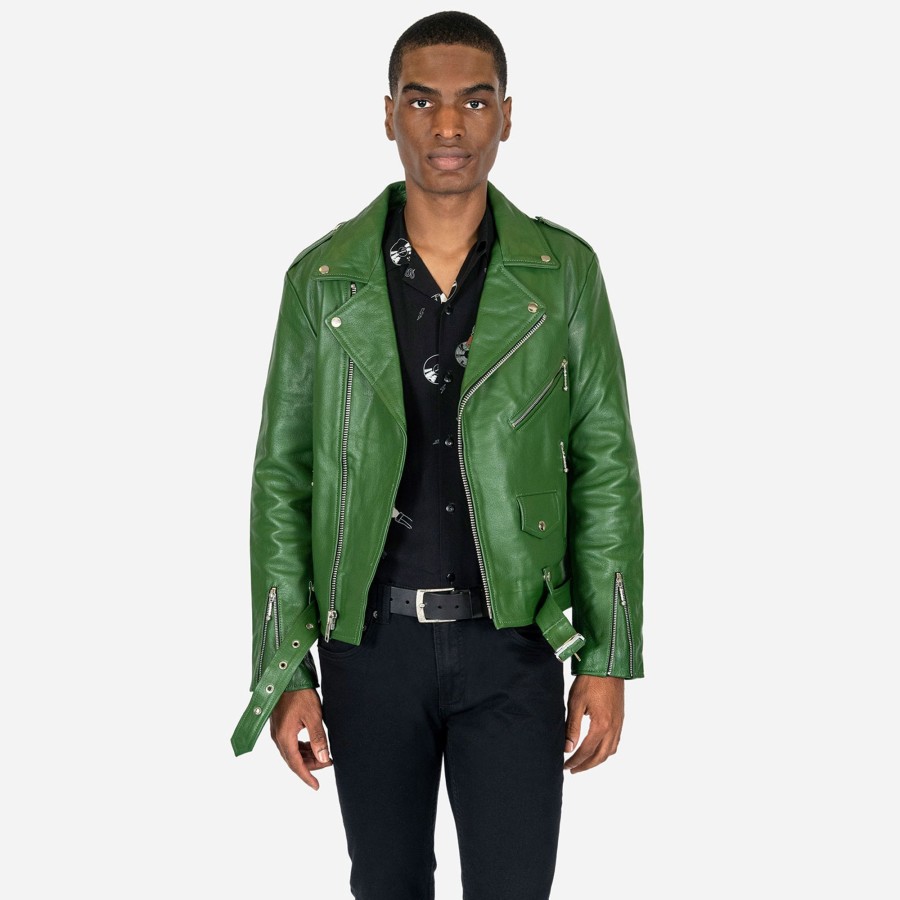 Men Straight To Hell Apparel Leather Jackets | Commando - Cactus Green Leather Jacket