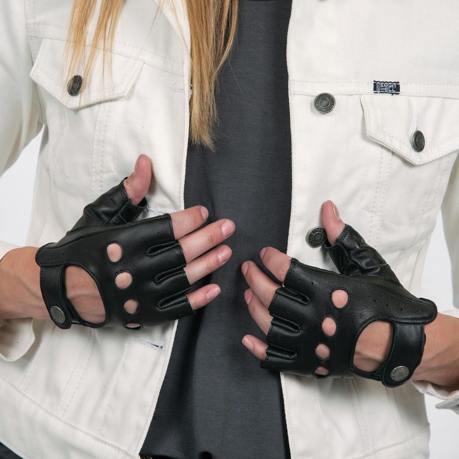 Women Straight To Hell Apparel Gloves | Bullitt Fingerless - Leather Gloves