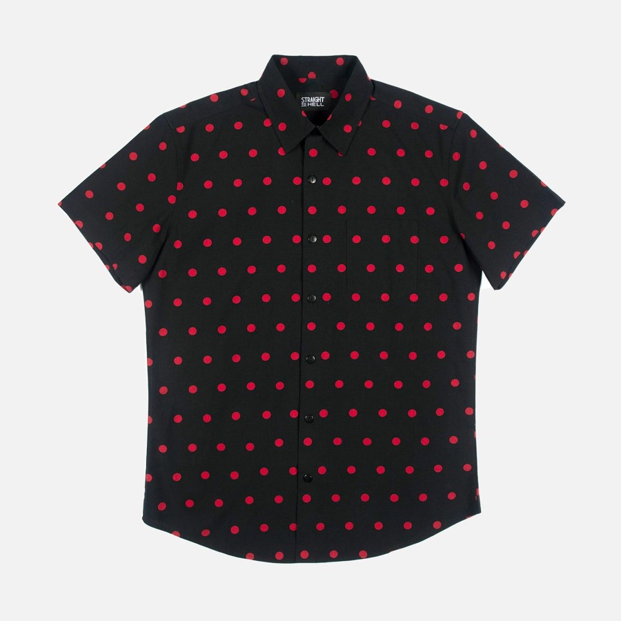 Men Straight To Hell Apparel Shirts | Stepping Stone - Black And Red Polka Dot Shirt (Size Xs, S, M, L, Xl, 3Xl, 4Xl)