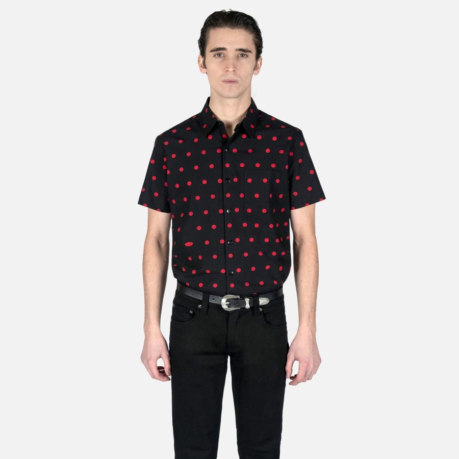 Men Straight To Hell Apparel Shirts | Stepping Stone - Black And Red Polka Dot Shirt (Size Xs, S, M, L, Xl, 3Xl, 4Xl)