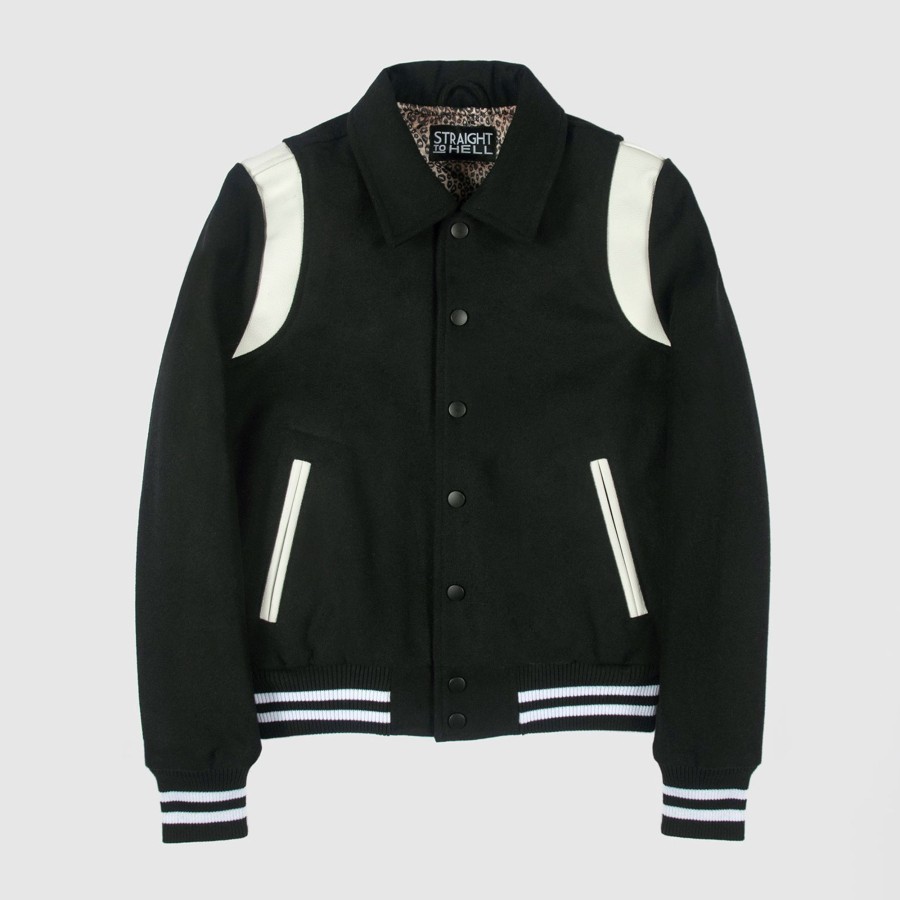 Women Straight To Hell Apparel Coats & Jackets | Jet - Black And White Varsity Jacket