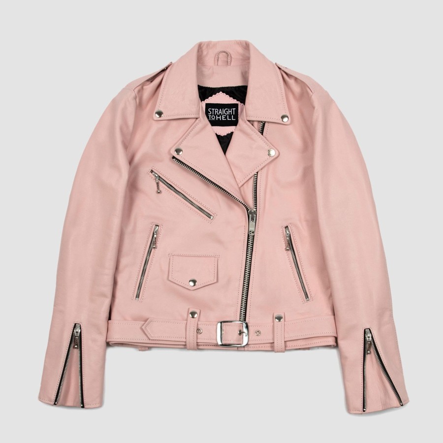 Women Straight To Hell Apparel Leather Jackets | Commando - Dusty Pink Leather Jacket (Size Xs, S, M, L, Xl, 2Xl, 3Xl, 4Xl)