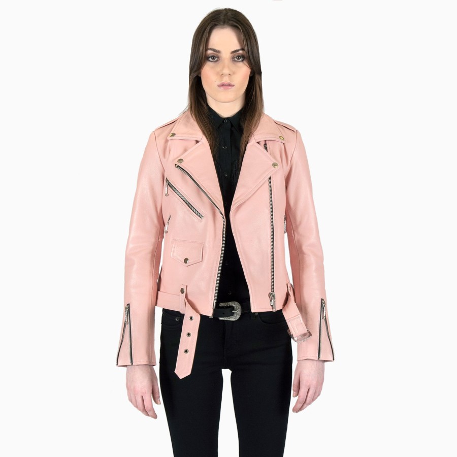 Women Straight To Hell Apparel Leather Jackets | Commando - Dusty Pink Leather Jacket (Size Xs, S, M, L, Xl, 2Xl, 3Xl, 4Xl)