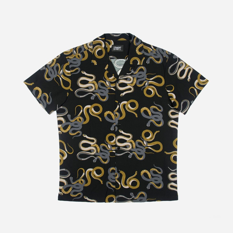 Men Straight To Hell Apparel Shirts | Snake Dance Blues - Black And Grey Snake Motif Print Shirt (Size Xs, S, M, L, Xl, 2Xl, 3Xl, 4Xl)