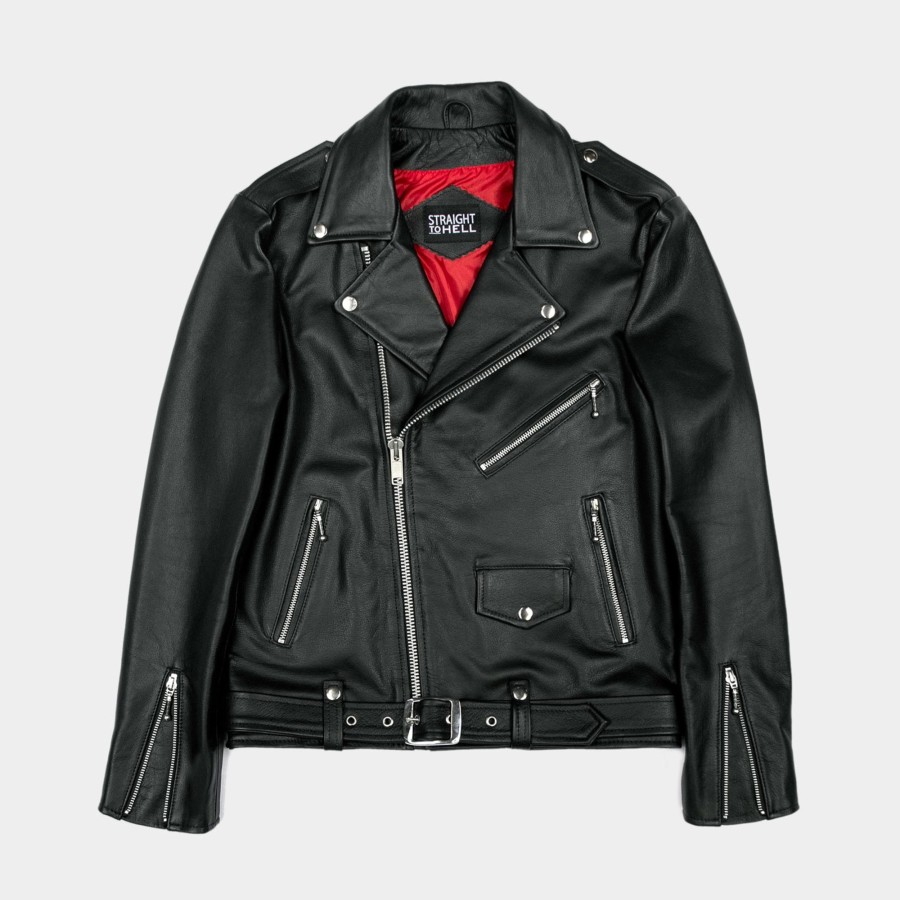 Men Straight To Hell Apparel Leather Jackets | Commando Lightweight - Black And Nickel Leather Jacket