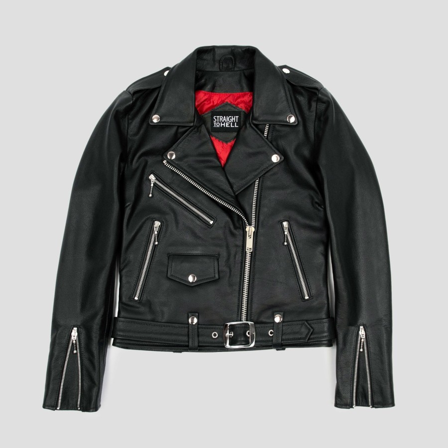 Women Straight To Hell Apparel Leather Jackets | Commando - Black And Nickel Leather Jacket