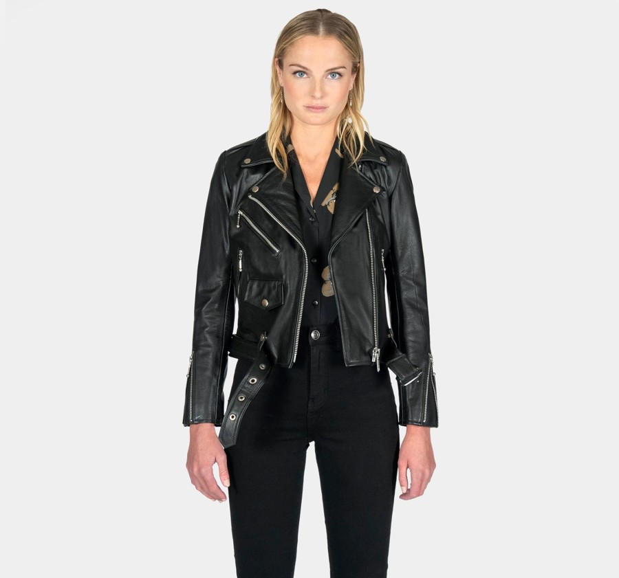 Women Straight To Hell Apparel Leather Jackets | Commando - Black And Nickel Leather Jacket