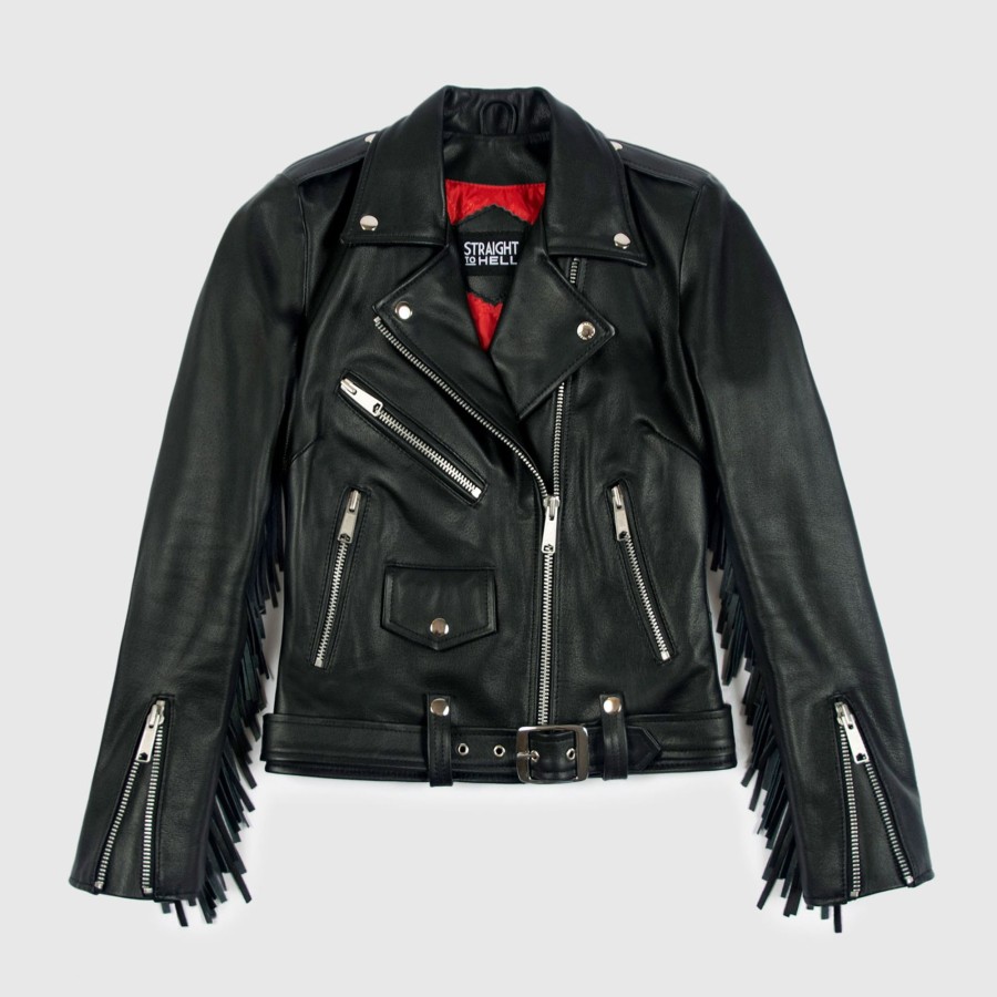 Women Straight To Hell Apparel Leather Jackets | Commando Fringe - Leather Jacket With Fringe