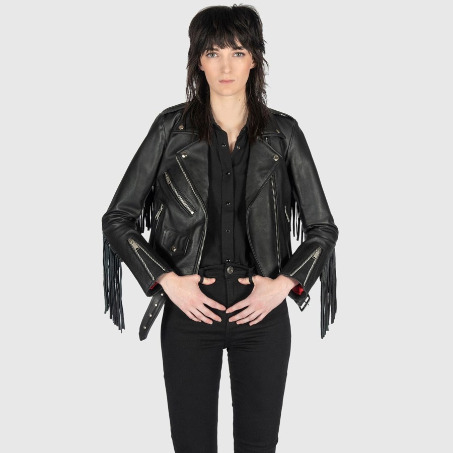 Women Straight To Hell Apparel Leather Jackets | Commando Fringe - Leather Jacket With Fringe