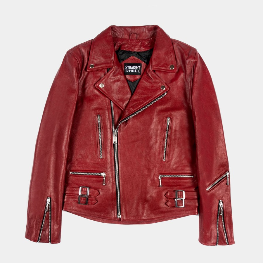 Men Straight To Hell Apparel Leather Jackets | Defector - Burgundy Leather Jacket