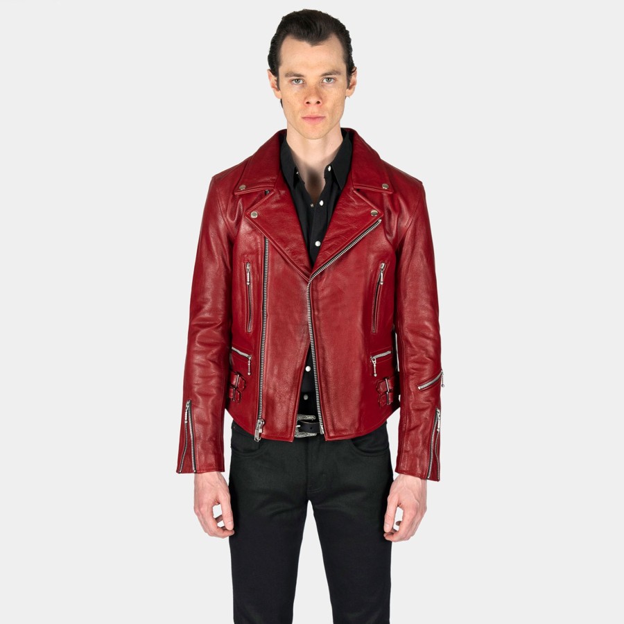 Men Straight To Hell Apparel Leather Jackets | Defector - Burgundy Leather Jacket