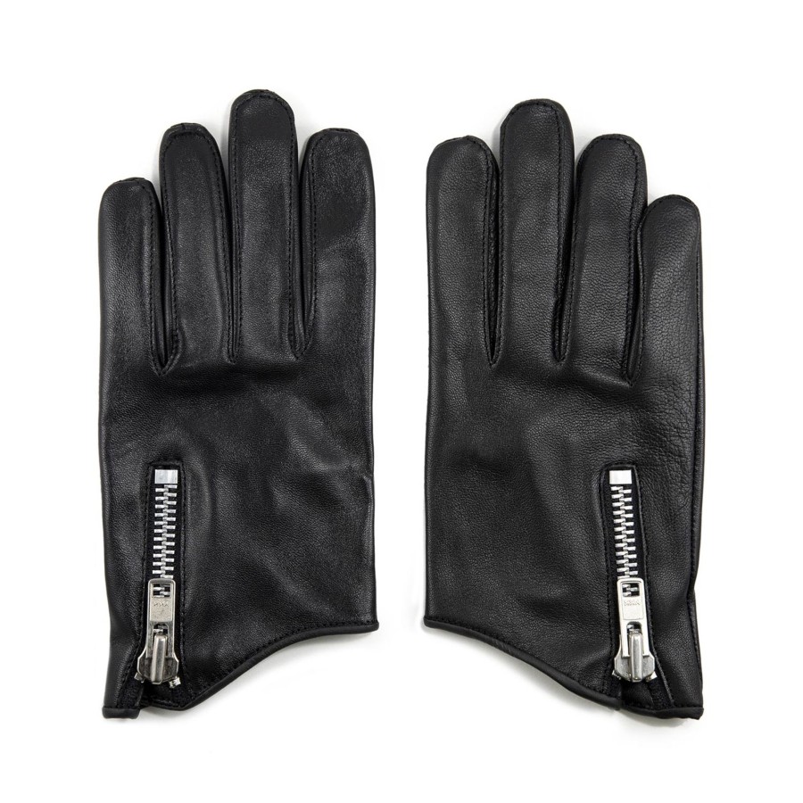 Women Straight To Hell Apparel Gloves | Throttle - Black And Nickel Leather Gloves