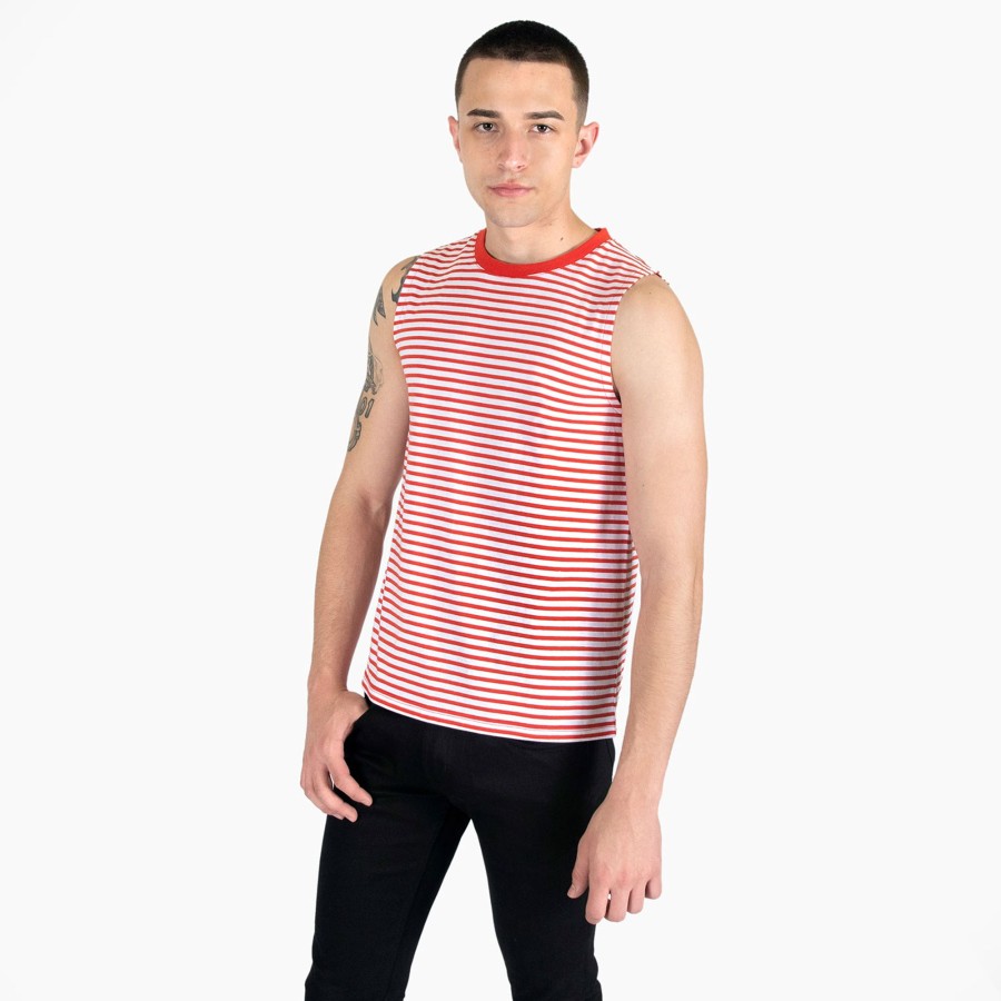 Men Straight To Hell Apparel T-Shirts & Tank Tops | Diego - Red And White Striped Tank Top (Size Xs, S, M, L, Xl, 2Xl, 3Xl)