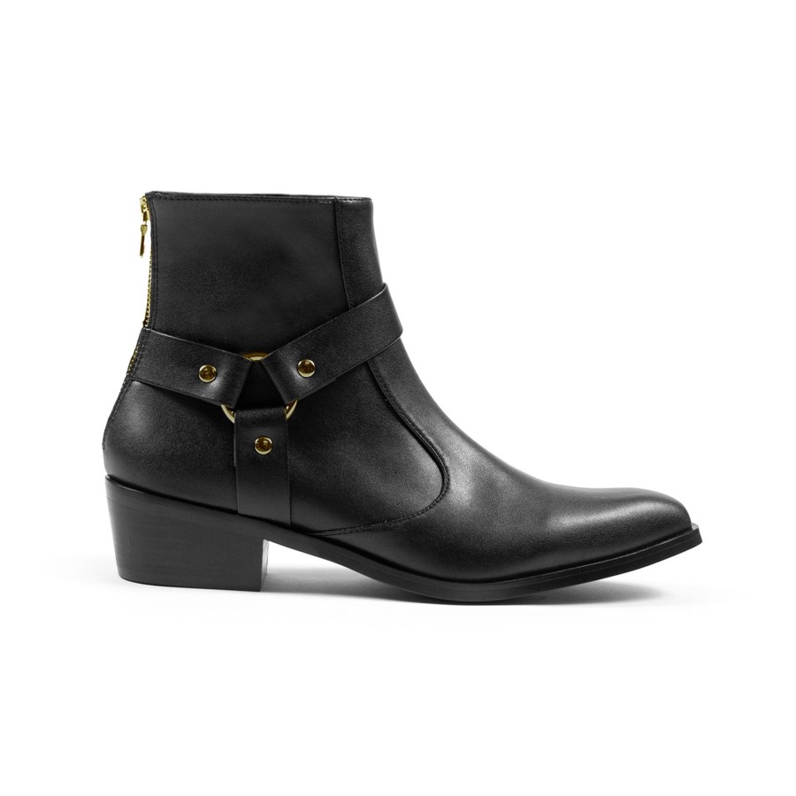 Men Straight To Hell Apparel Vegan | Vegan Libertine - Black And Brass Faux Leather Harness Boots