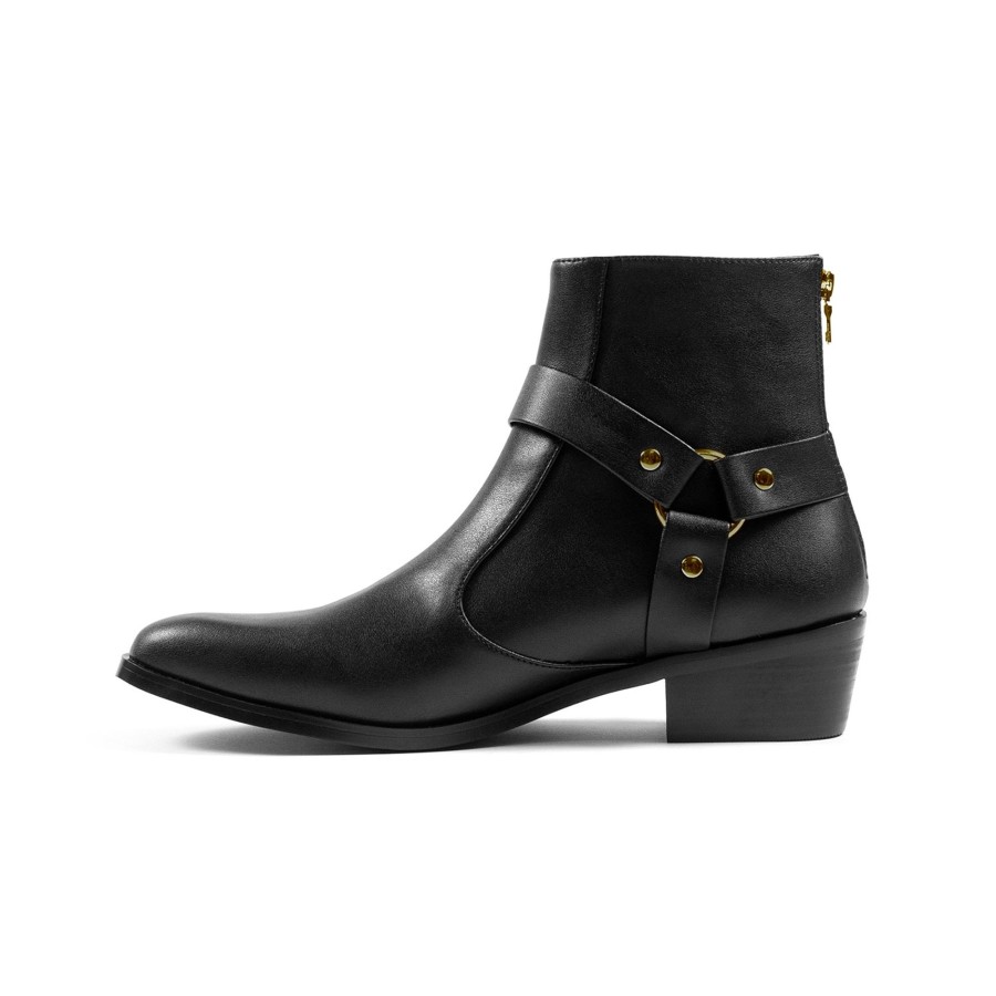 Men Straight To Hell Apparel Vegan | Vegan Libertine - Black And Brass Faux Leather Harness Boots