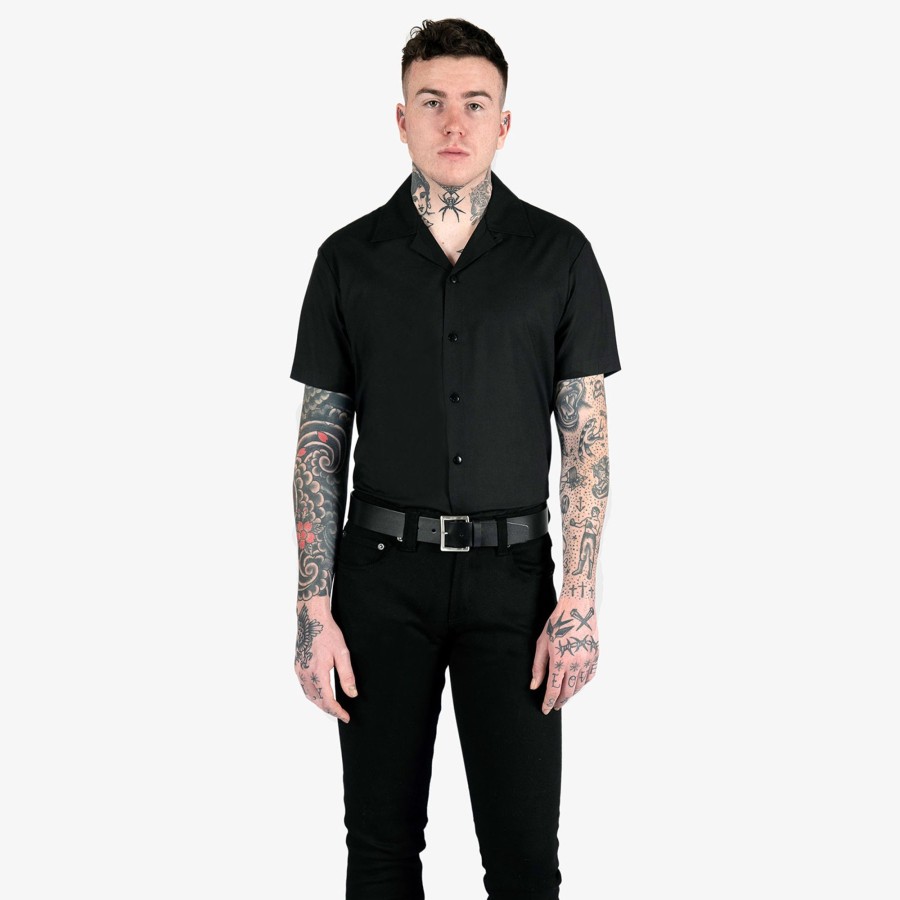 Men Straight To Hell Apparel Shirts | All The Trouble - Black With Gold Piping Shirt (Size Xs, S, M, L, Xl, 2Xl, 3Xl, 4Xl)