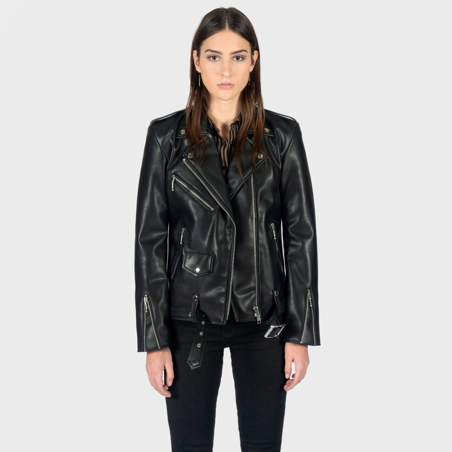 Women Straight To Hell Apparel Vegan Leather Jackets | Vegan Commando Oversized - Faux Leather Jacket