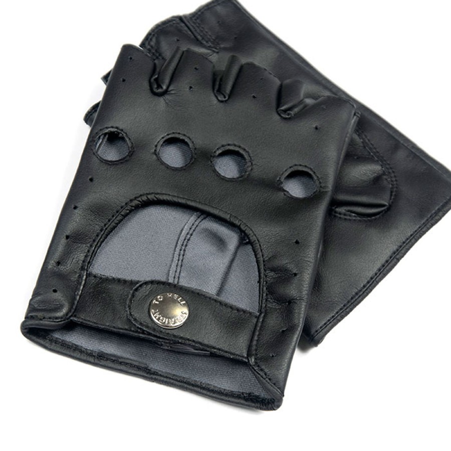 Men Straight To Hell Apparel Gloves | Vegan Bullitt Fingerless - Faux Leather Gloves