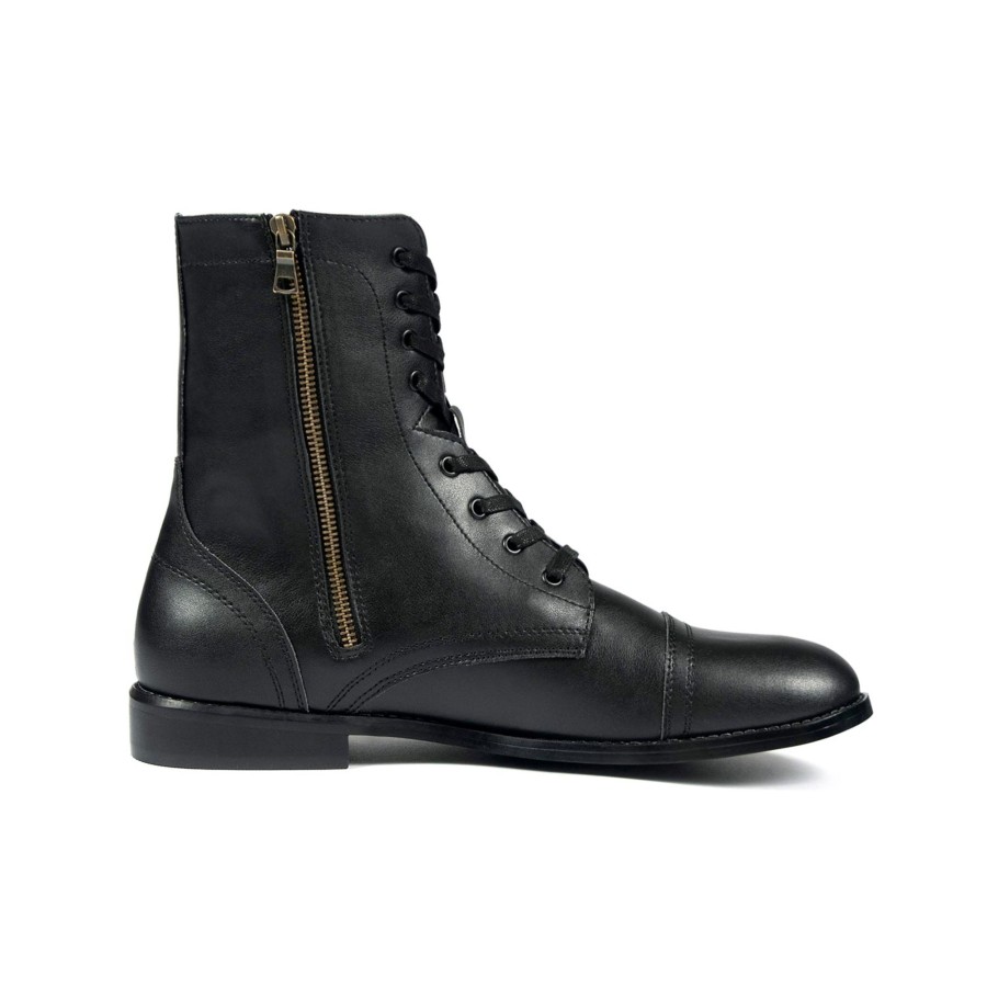 Men Straight To Hell Apparel Vegan | Vegan Division - Black And Brass Faux Leather Combat Boots