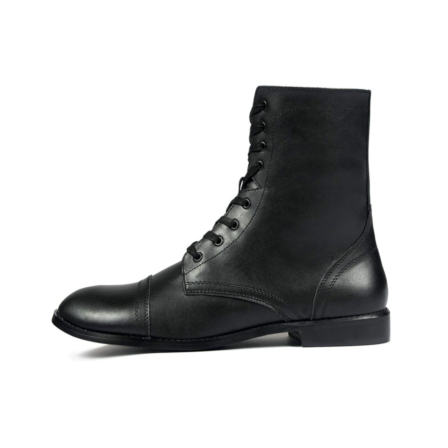 Men Straight To Hell Apparel Vegan | Vegan Division - Black And Brass Faux Leather Combat Boots