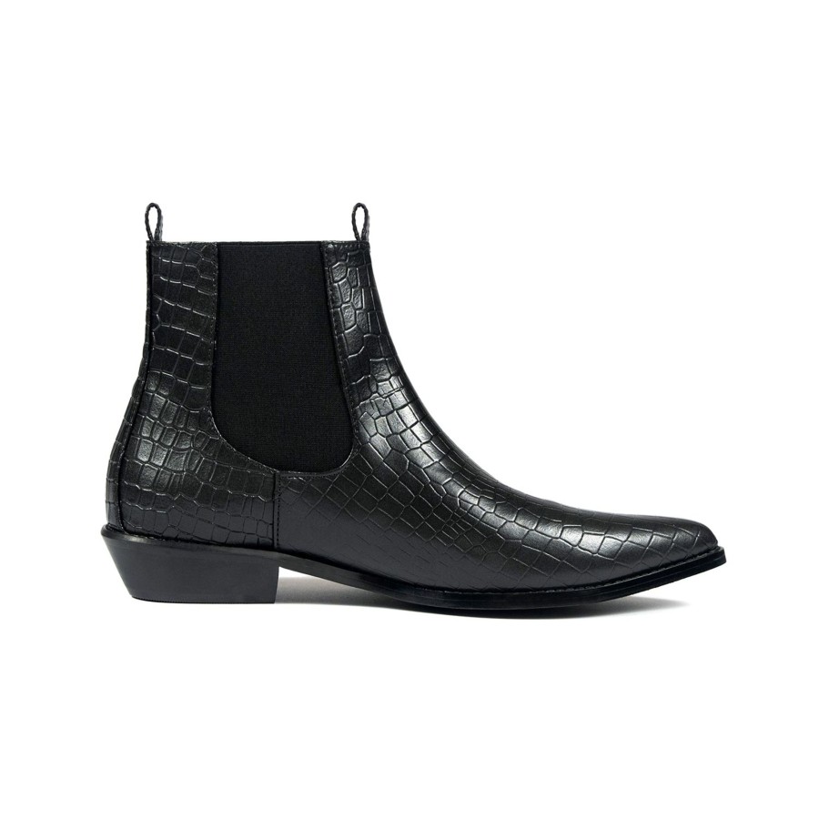 Men Straight To Hell Apparel Boots | Vegan Addison - Black Snakeskin Faux Leather Chelsea Boots